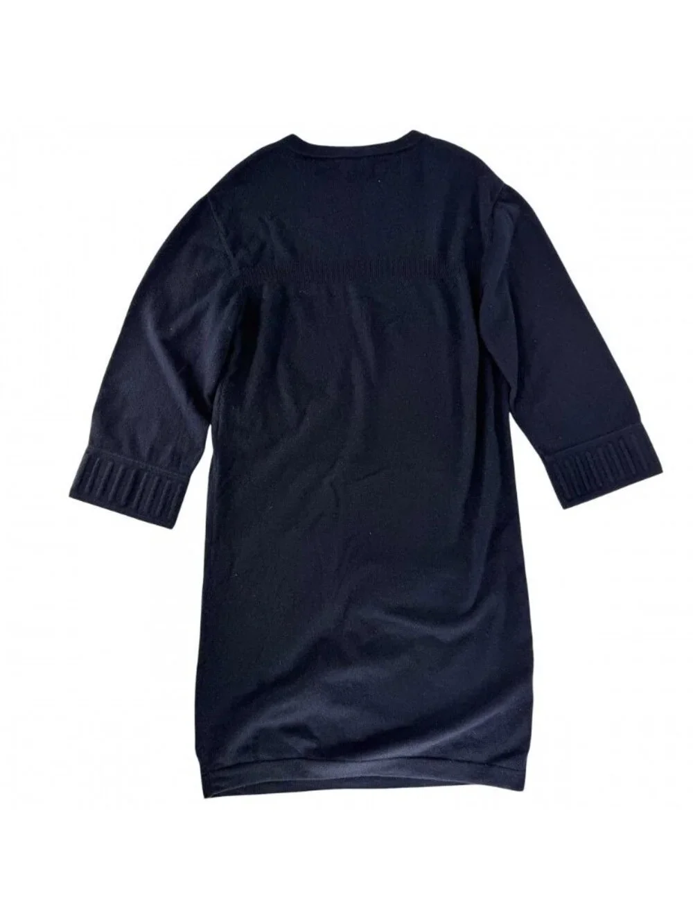 Chanel Dress Coco Button Knit Long Sleeve Pocket 36 Navy Cashmere Nylon Spandex